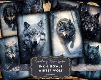 Winter Wolf Junk Journal Pages Snowy wilderness Junk journal Kit Halloween Digi Kit Goth Digital Paper Collage Sheet Winter Wolf Printable