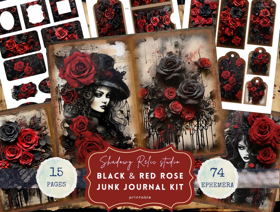 Gothic Black and Red Roses Junk Journal Kit Gothic Collage Sheets ...