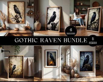 Lot d'art mural imprimable corbeau vintage, peinture de mauvaise humeur, impression numérique, impression académique sombre, art mural gothique, corbeau gothique, impression swa80