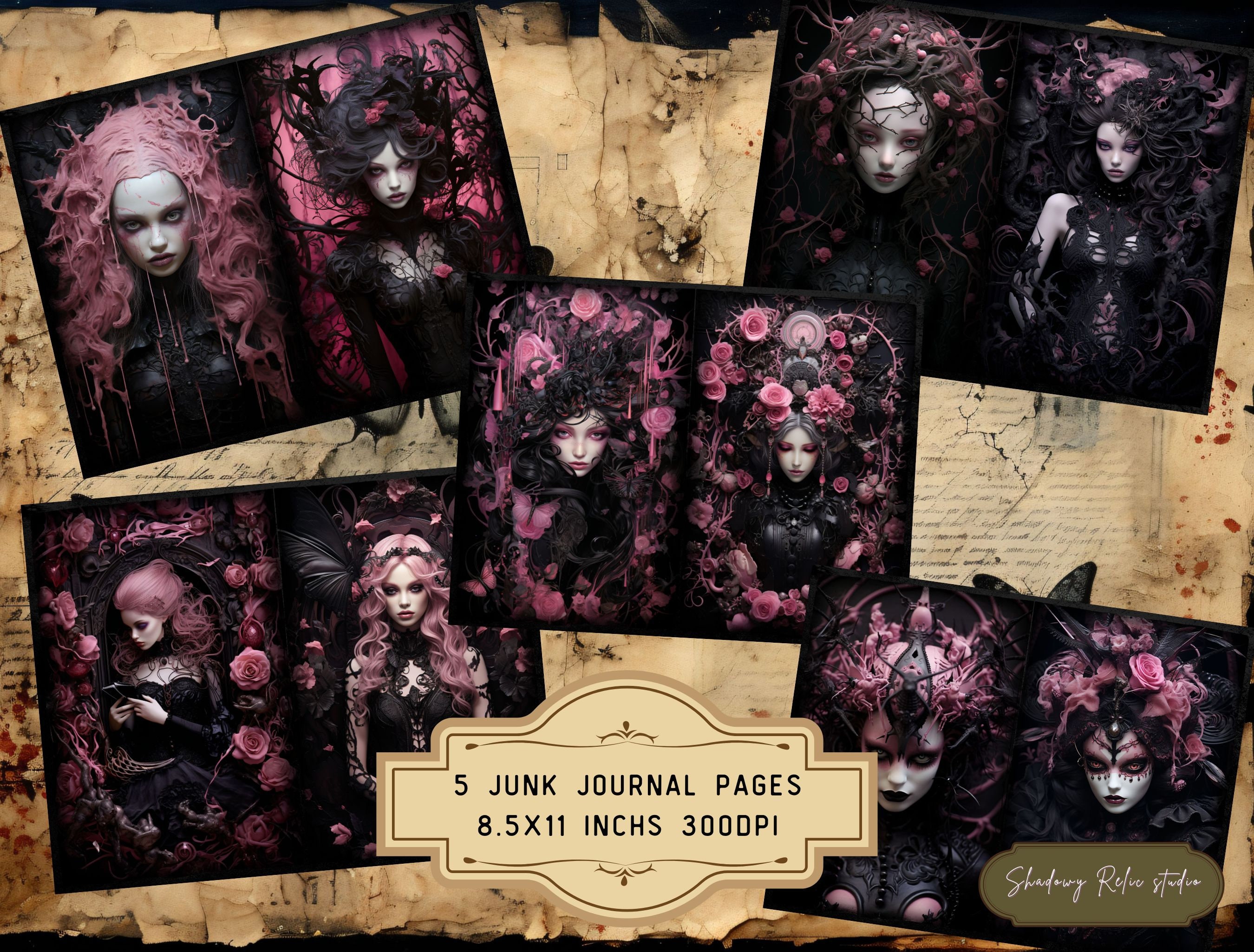 Pink Gothic Junk Journal Pages Gothic Printable Pages Collage Sheets ...