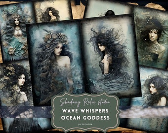 Ocean Goddess Junk Journal Pages Gothic collage sheets scrapbooking cards ephemera Sea Goddess Junk Journal Kit Serenity of the Sea Goddess