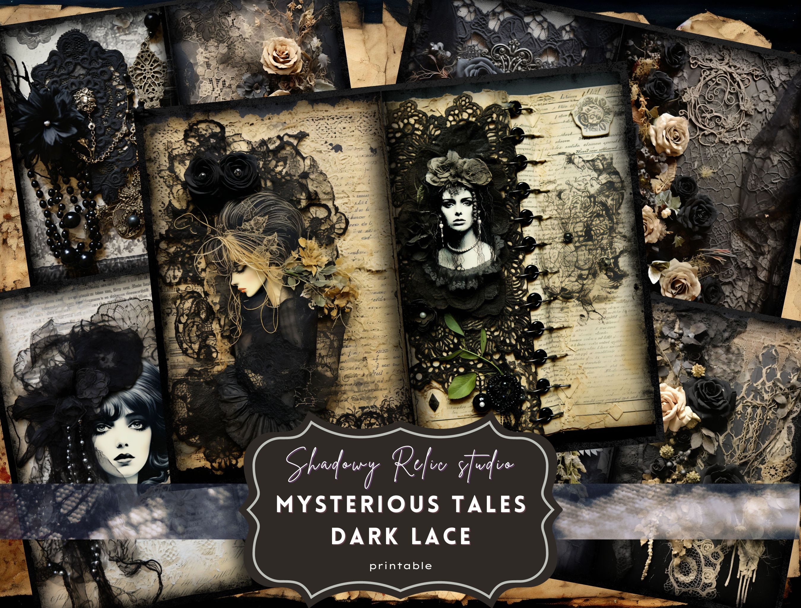 Dark Lace Junk Journal Pages Gothic Printable Pages Collage Sheets Lace ...