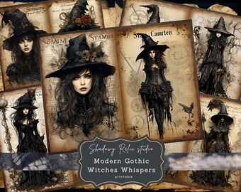 Gothic Witch Junk Journal Pages Gothic printable Pages collage sheets scrapbooking cards Witchy papers ephemera Mystical witch Journal kits
