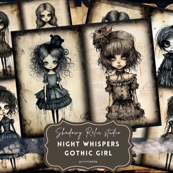 Victorian Gothic Girl Junk Journal Pages Gothic printable Pages collage sheets scrapbooking cards papers ephemera Spooky Junk Journal kits