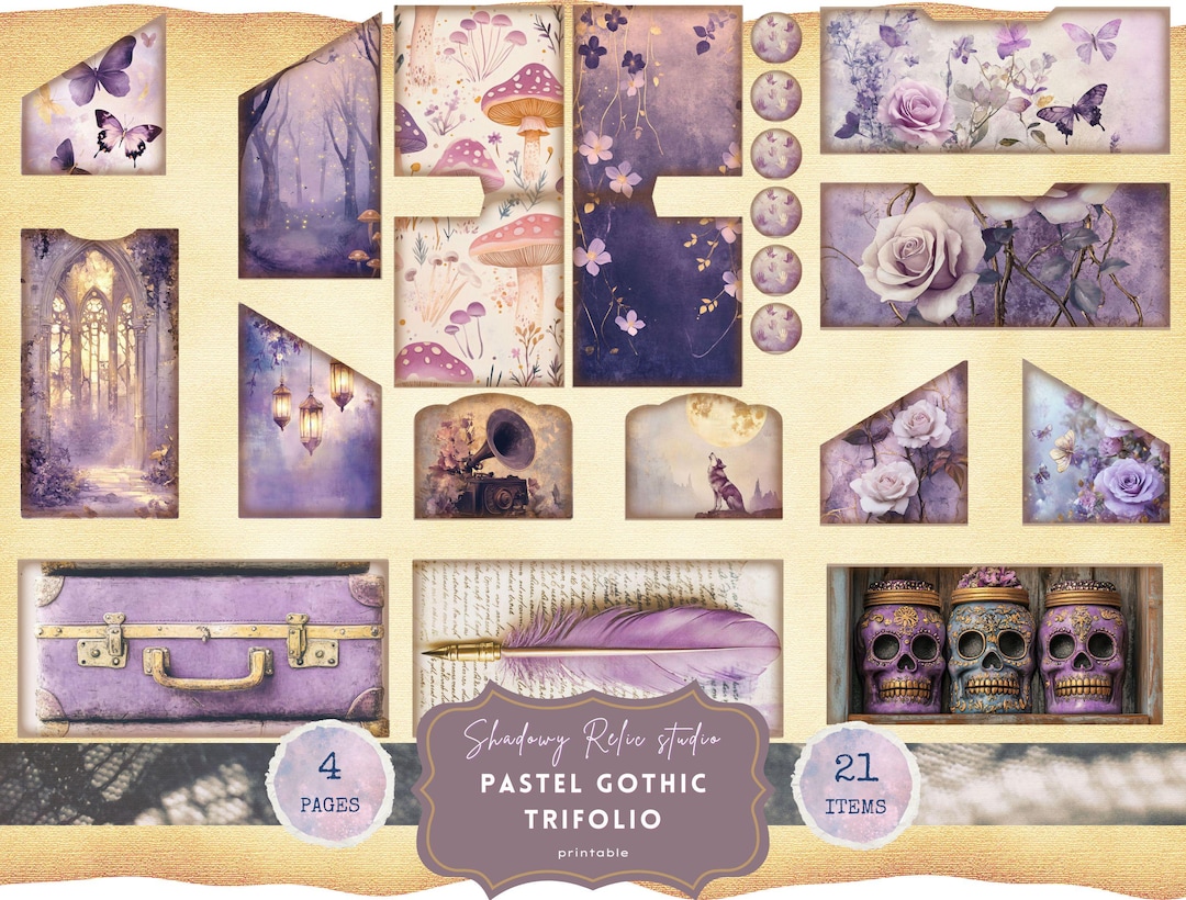 Pastel Gothic Purple Junk Journal Kit, Gothic Digital Paper, Haunted ...