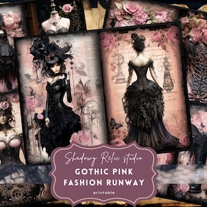 Gothic Pink Fashion Junk Journal Pages Gothic Pink Couture Junk Journal Kit Gothic collage sheets scrapbooking cards ephemera Pink Fashion