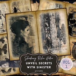 Sinister Junk Journal Pages Gothic collage sheets scrapbooking cards ephemera Sinister Junk Journal Kit Macabre journaling supplies