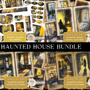 Haunted House Junk Journal BUNDLE Haunted House Folio Junk Journal Kit Halloween Scrapbooking Spooky Pages Halloween Ephemera Digital Paper