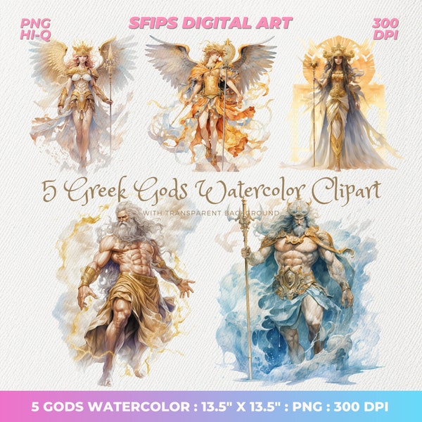 Watercolor Greek Gods Clipart, Gods and Goddesses Clipart, Ancient Greek, Goddesses, Greek Mythology Gods, PNG High Quality 300DPI