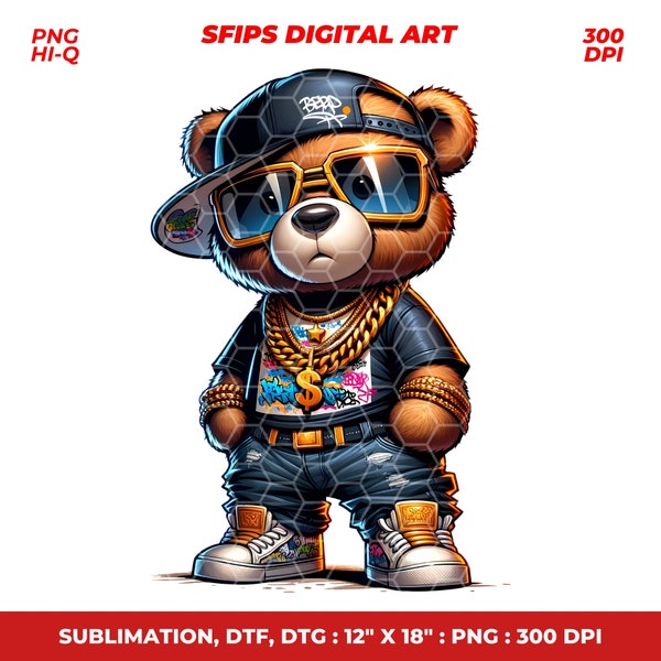 Teddy Bear PNG, Urban Trap Designs, Hiphop Shirt Designs, hiphop Png, Sublimation, Instant Digital Download, V.1