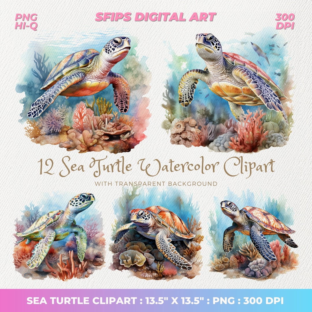 Watercolor Sea Turtle Clipart, Sea Turtle Watercolor Clipart, Cute ...