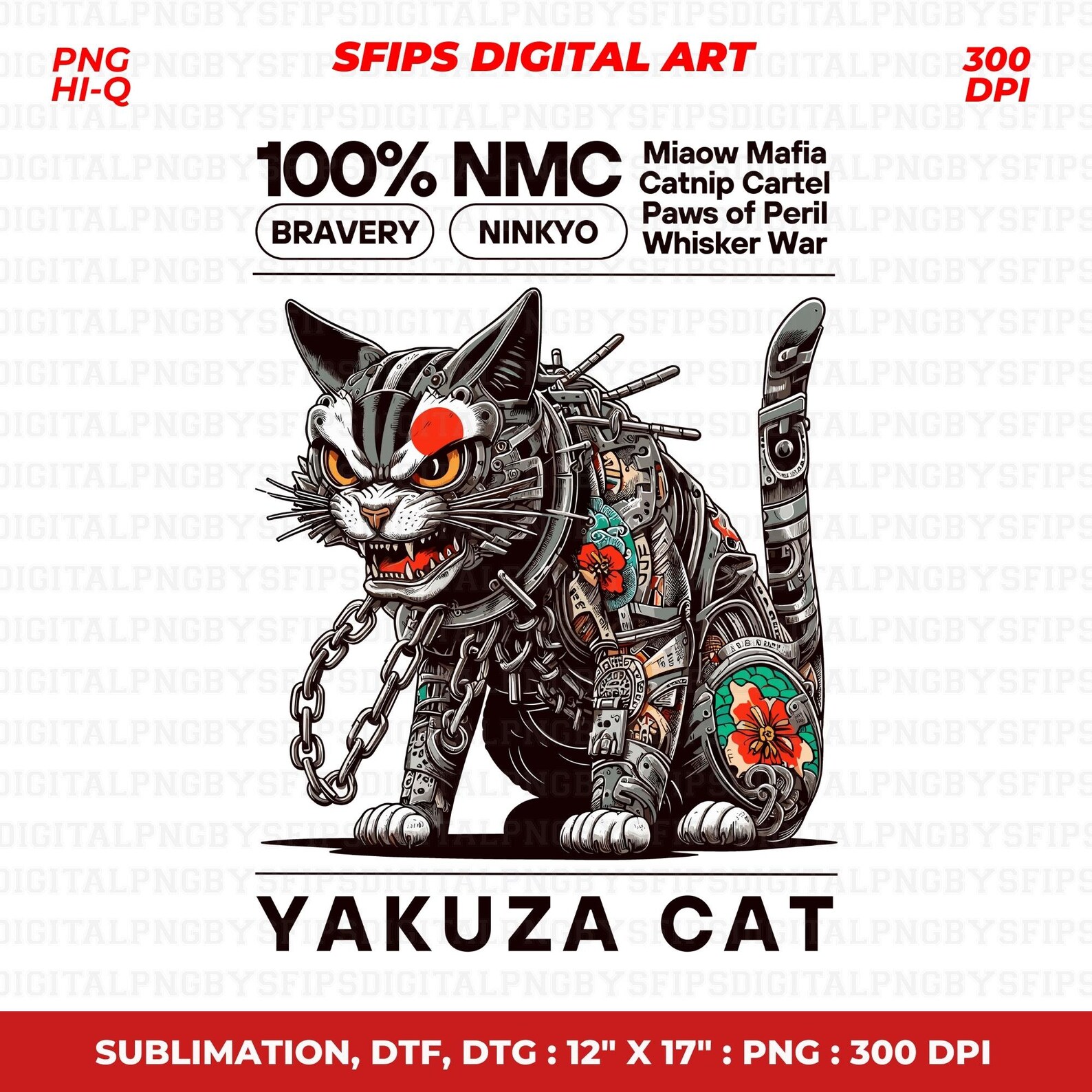 Yakuza Cat PNG, Yakuza Cat Tshirt Design, Miaow Mafia, Digital File PNG