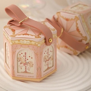 Ensemble de 10 boîtes-cadeaux bleus roses de carrousel de baby shower - C'est un premier anniversaire de carrousel de garçon - bébé fille, cadeaux de fête, boîtes de bonbons de cheval