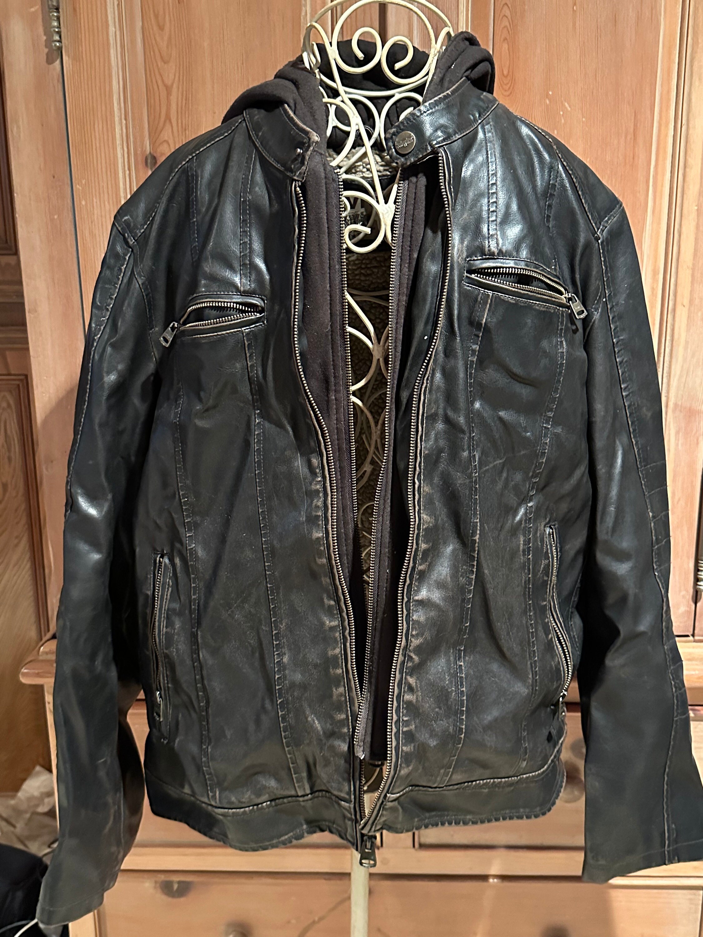 Vintage LEVIS Faux Leather With Hoodie Jacket, XL, We Ship