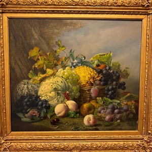 Adriana Johanna Haanen Original Still Life Oil Painting, Fruit Flowers Art, circa 1850-1875 Amsterdam, Daily Insured Shipping