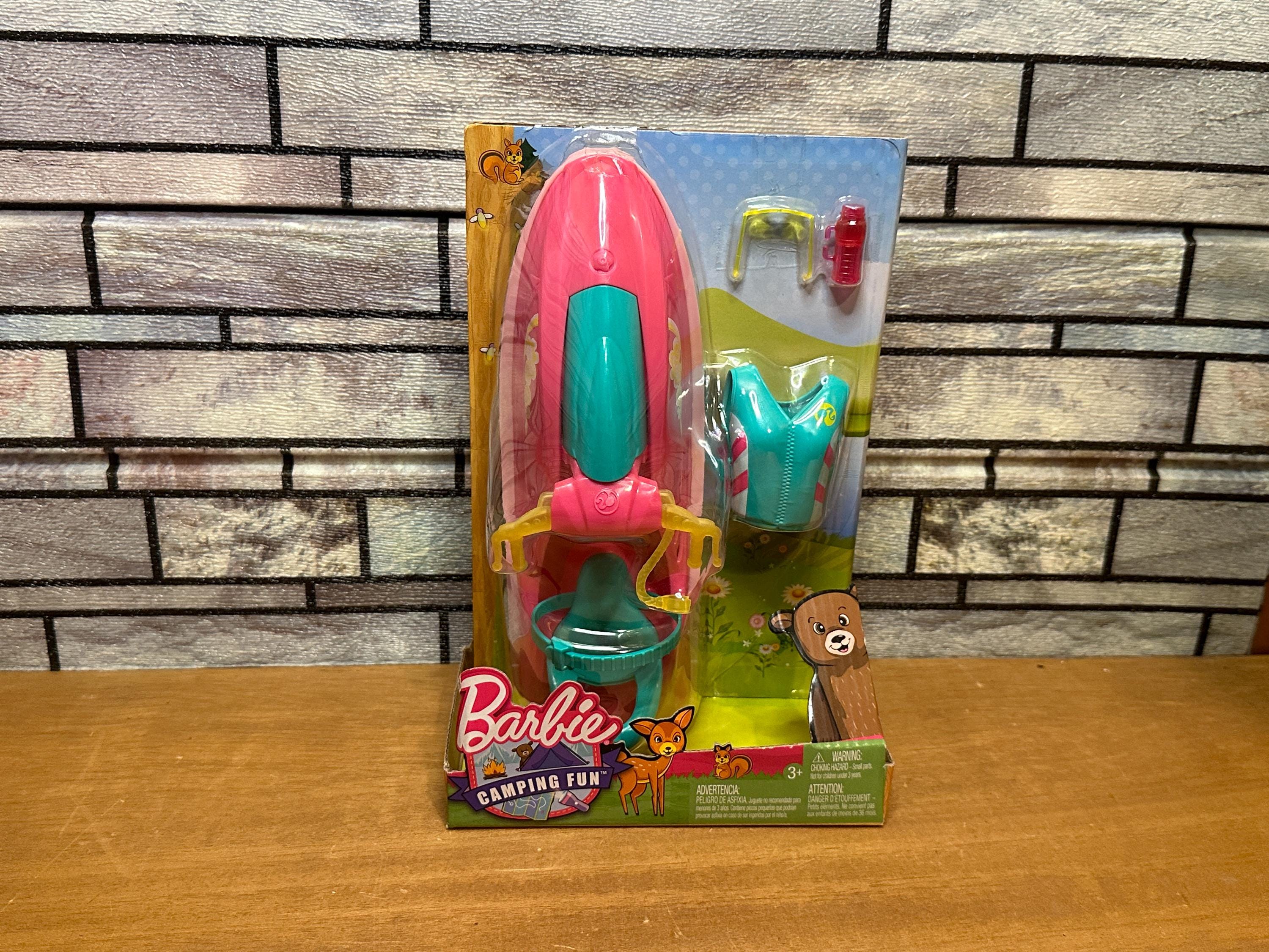 Barbie Camping Fun Jet Ski Set with Life Vest Water Bottle Glasses QuikShip