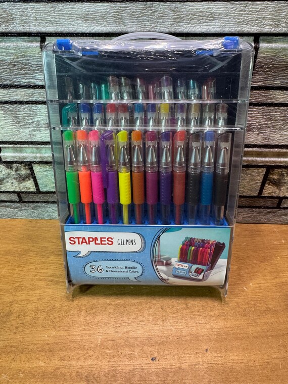 STAPLES 36 Gel Pens W/ Sparkling, Metallic and Fluorescent Colors