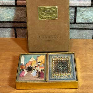 Vintage Congres spelen Flower Canasta Cards 2 Decks, jaren 1950, Gratis Same Day QuikShip