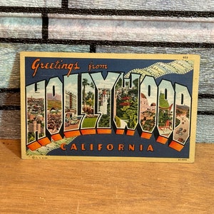Carte postale Hollywood de 1957, Greetings from Hollywood California, timbre George Washington de 1 centime, QuikShip gratuit le jour même