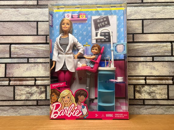 Barbie Career Blonde Dentist W Toddler Playset, DHB64, We