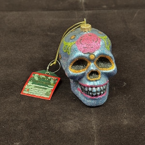 Krebs Inspiration Blue Glitter Skull Weihnachtsverzierung, täglich kostenloser Versand
