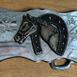 Vintage Western Unisec Steel 3" Belt Buckle with Horse Shoe