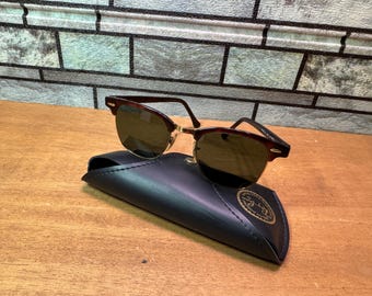 Vintage Ray Ban Clubmaster Sunglasses: Tortoise Frames, Smoke Gray Lens (Original Case)
