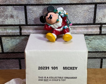 Disney Grolier Christmas Magic Ornament 26231-101 Mickey Mouse Tangled in Lights