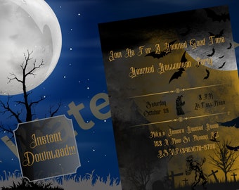 Howling Wolf Halloween Party Invitation Digital Download!!!!
