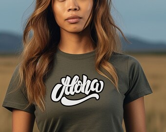Aloha T-Shirt Armee grün, Aloha Shirt, Hawaiihemd, Graffiti-Stil, verbreitet die Aloha, Hawaiihemd, Aloha Vibes, Aloha Armee
