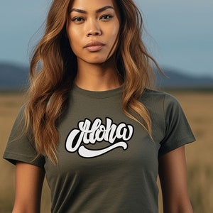 Aloha t-shirt army green, aloha shirt, hawaiian style shirt, graffiti style, spread the aloha, hawaiian tshirt, aloha vibes, aloha army