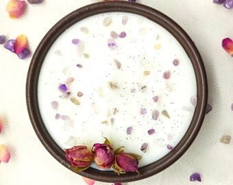 Scented Natural Soy Wax Candle - Amethyst Stone Rose Detail - Meditation Candle - Power Renew Candle - Customizable Candle