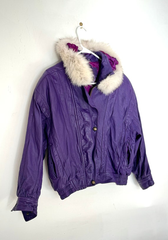 80’s Royal Purple Indigo Leather White Mink Fur Bo