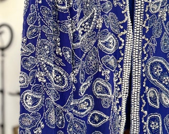Vintage Jacket Hand Work Beading On Silk Size XL
