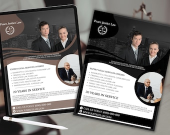 Advertentieflyer advocatenkantoor | Advocaat | Professionele juridische marketing | Advocatendiensten | Afdrukbare advocaatsjabloon | Promotie | Doe-het-zelf