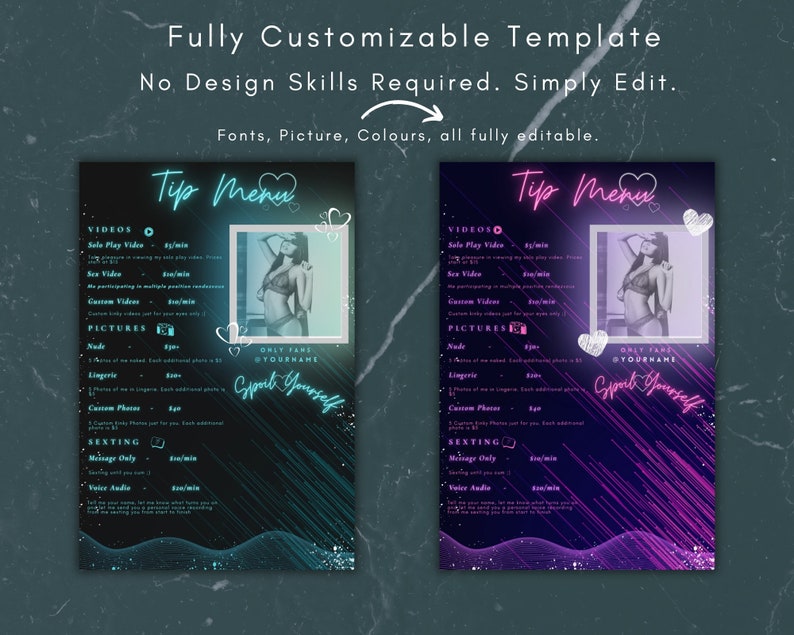 Tip Menu Stream Neon Onlyfans Tip Menu | Editable Template | Canva Template | Tip Menu ...