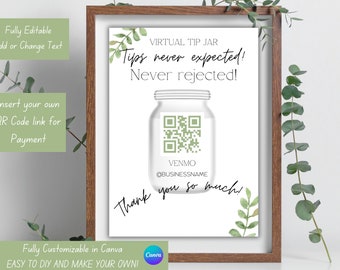 Minimalistisch bord met QR-codetippot – bewerkbare canvasjabloon (digitale download)