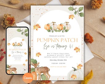 Autumn Pumpkin Patch Party Invitation - Birthday, Fall, Pumpkin Picking, Hayride, Farm, School Field Trip, Printable Editable Fall Printable