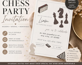 Chess Birthday Party Invitation | Editable Template (Digital Download)