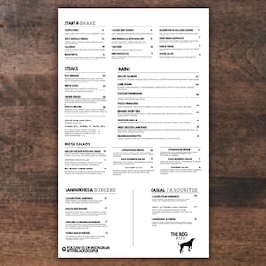 Modernes schwarz-weiß bearbeitbares Restaurant-Bestell-Speisekarte, Hotel-Branding, druckbare Bar-Getränkekarte, minimalistisches Menü, QR-gefertigtes Menü