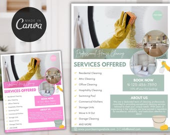 Cleaning Business Service Flyer, DIY Flyer Template Design, Cleaning Flyer Advertisement, Housekeeper Cleaner, House & Office Cleaning Flyer