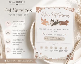 Pet Sitting Flyer Template, Editable Dog Walking Flyer, Pet Services Flyer Canva Template, Pet Care Business Flyer, Pet Sitter Marketing Fly