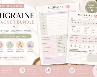 Migraine Tracker Printable, Migraine Daily Log, Headache Symptom Tracker, Chronic Pain Journal PDF, Digital Download, A4 & Letter Size
