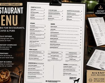 Modern Black & White Editable Restaurant Order Food Menu, Hospitality Branding, Printable Bar Drink Menu, Minimalist Menu, QR Scan Menu