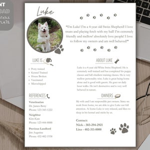 Solicitud de alquiler de currículum de perro, AirBnb, Tenacy, Rescate de perros, Acerca de mi perro, Información, Carta de presentación, Alquiler, Solicitud, Propietario, Información