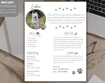 Dog Pet Resume Rental Application, AirBnb, Tenacy, Dog Rescue, About My Dog, Information, Cover Letter, Rental, Application, Landlord, Info