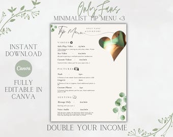 Minimalist OnlyFans Tip Menu | Editable Template | Fansly Creator | Tip Menu Template | Fansly Template | Modern Tip Menu | Digital Download