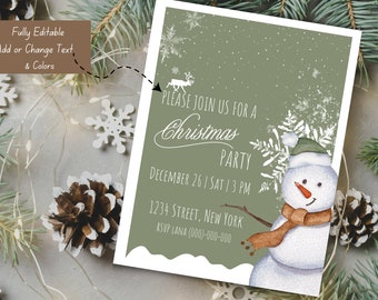 Uitnodiging kerstfeest sneeuwpop – bewerkbare sjabloon (pdf)