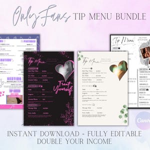 OnlyFans Tip Menus Pack of 4 Bundle Editable Template | Canva Template | Tip Menu Templates | Fansly Template | Digital Download | Modern