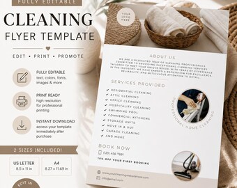 Cleaning Business Service Flyer, DIY Flyer Template Design, Janitor Checklist, Housekeeper Cleaner, House & Office Cleaning Flyer